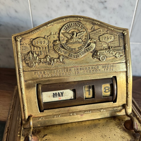 As Is Vintage Embossed Brass Perpetual Desk Calendar - Picture 8 of 16